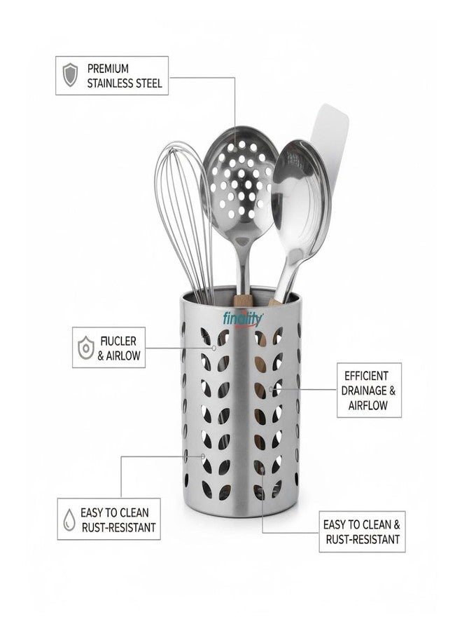 FINALITY Stainless Steel Spoon Holder for Kitchen | Cutlery Stand | Spoon Holder for Kitchen Counter Top | 9 CM Cutlery Holder | Pen Holder for Dining Table | Spatula Holder| Pack of 1 - Image 2